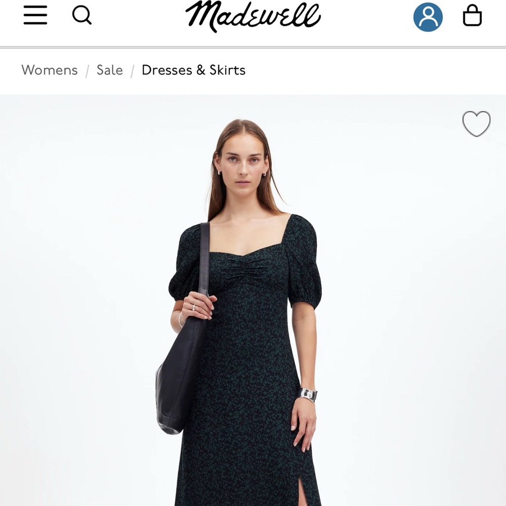 EUC Madewell Black Floral Dress with Sweetheart Neckline and Puff Sleeves